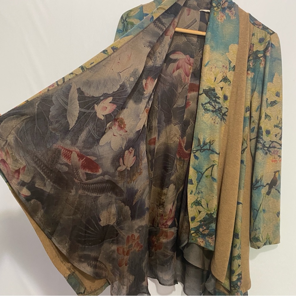 Soft Surroundings Floral Tea Garden Bird/Floral Topper Open Cardigan Jacket SP - Picture 4 of 6